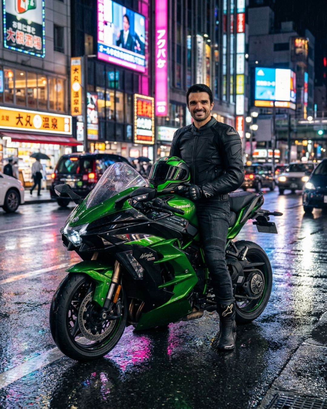Kawasaki Ninja em cena noturna urbana
