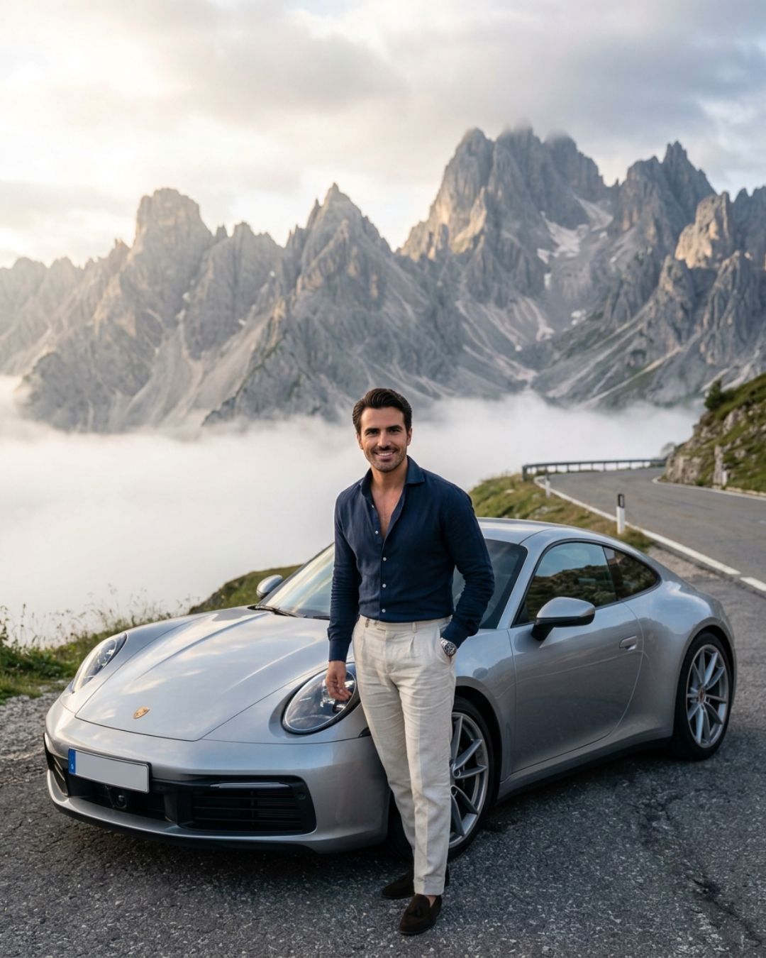 Porsche 911 Carrera em estrada alpina