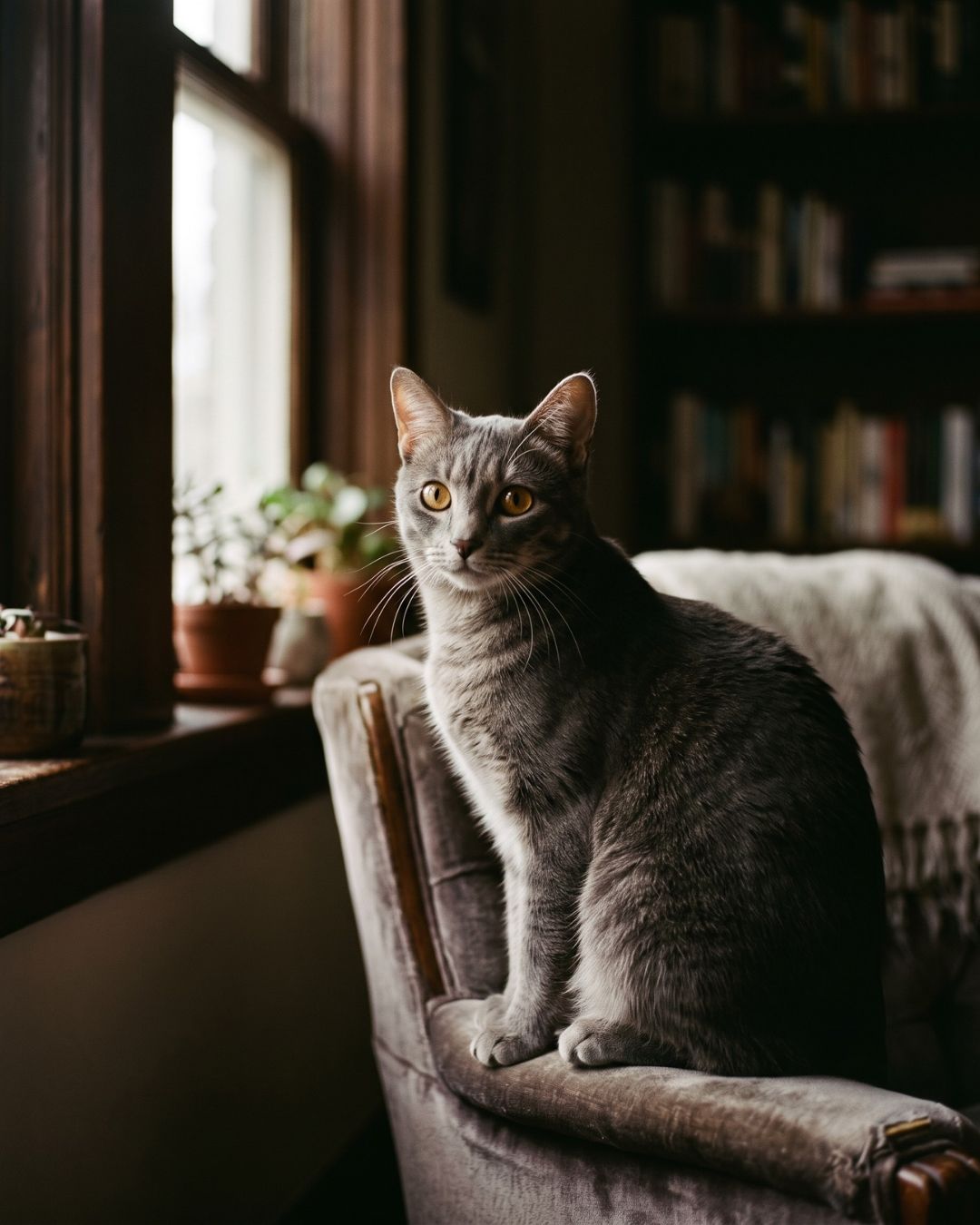 Retrato de gato cinza