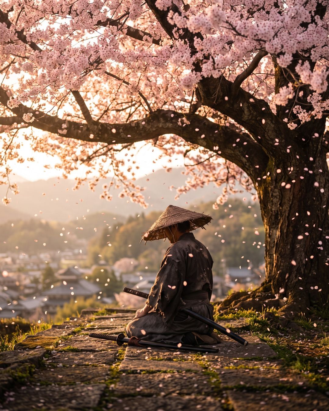Meditação sob a árvore de sakura